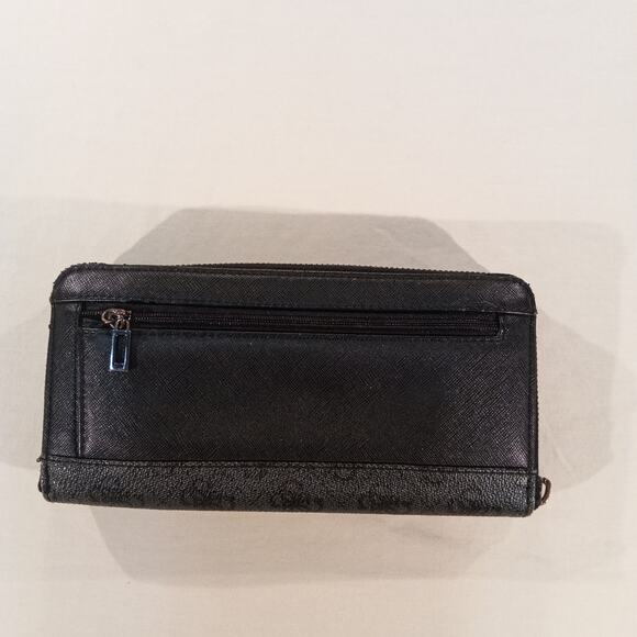 GUESS Black Floral Zip Around Wallet Monogram Faux Leather Logo Design - Picture 4 of 6